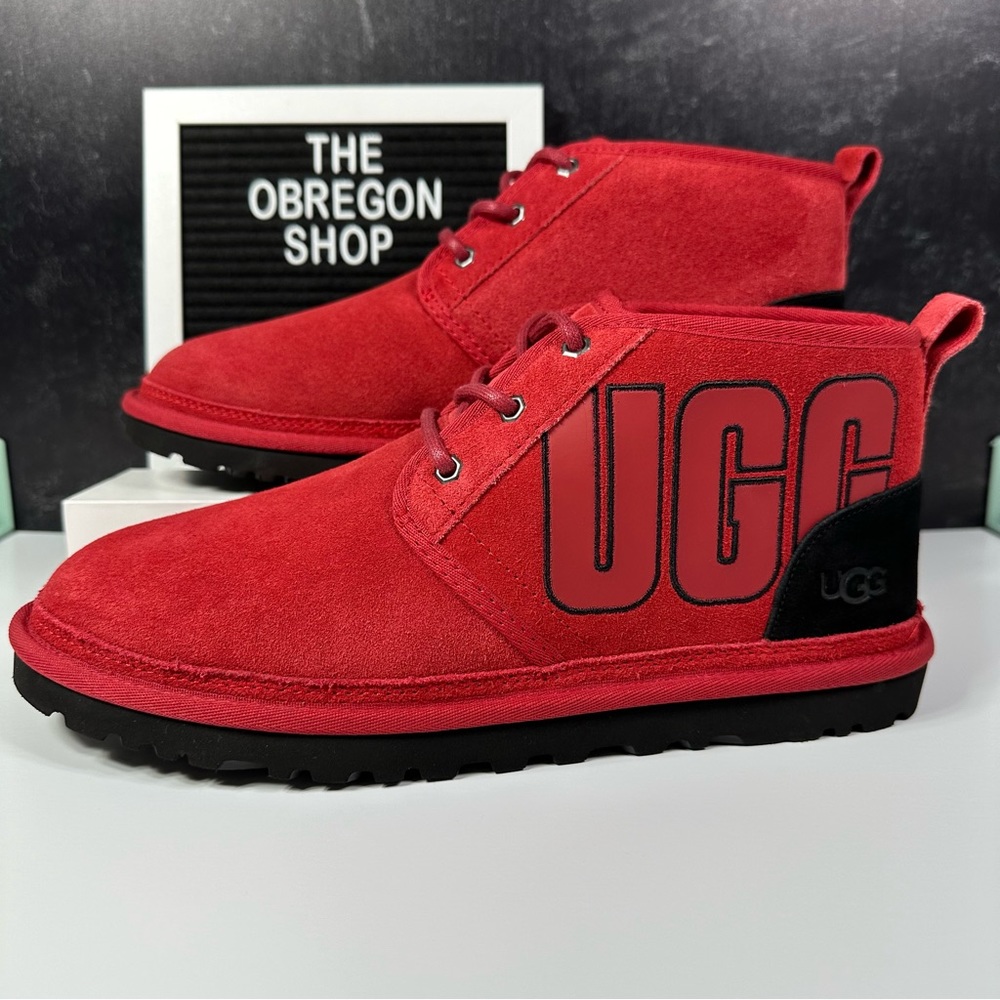 UGG NEUMEL GRAPHIC OUTLINE MENS CHUKKA BOOTS SIZE 11 SUEDE WOOL RED BLACK NEW
